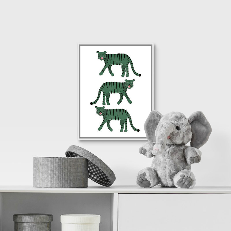 « tiger stack kids », art encadré, Cadre pour toile flottant blanc, H 14 po x l 11 po x P 1,2 po