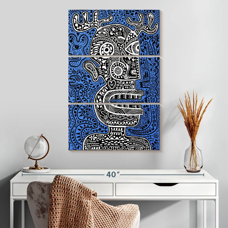 Leisha Tiki Head II Blue, 32" H x 20" W