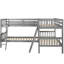 Lit superposé simple en L en gris. Bois massif pour la longévité. Possibilités d'utilisation polyvalentes. Améliore l'atmosphère de la chambre à coucher. Aucune boîte à ressorts nécessaire. Sécuritaire avec. Dimensions de 76 po x 39 po. Poids de 175 lb / 275 lb-1701346600