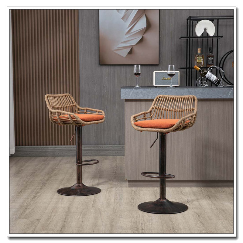 Ensemble de 2 tabourets de bar pivotants avec repose-pieds réglables pour la cuisine et la salle à manger, Orange