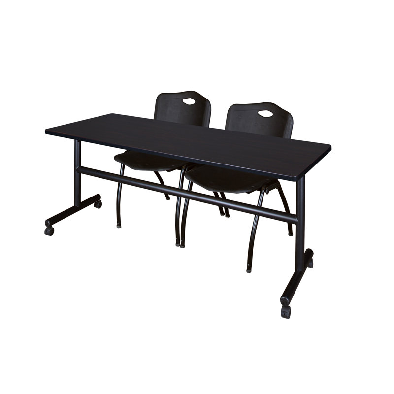 Kobe Flip-Top Training Nesting Table, 2 M Stack Chairs, 29" H x 72" W x 24" D, Maple/Blue