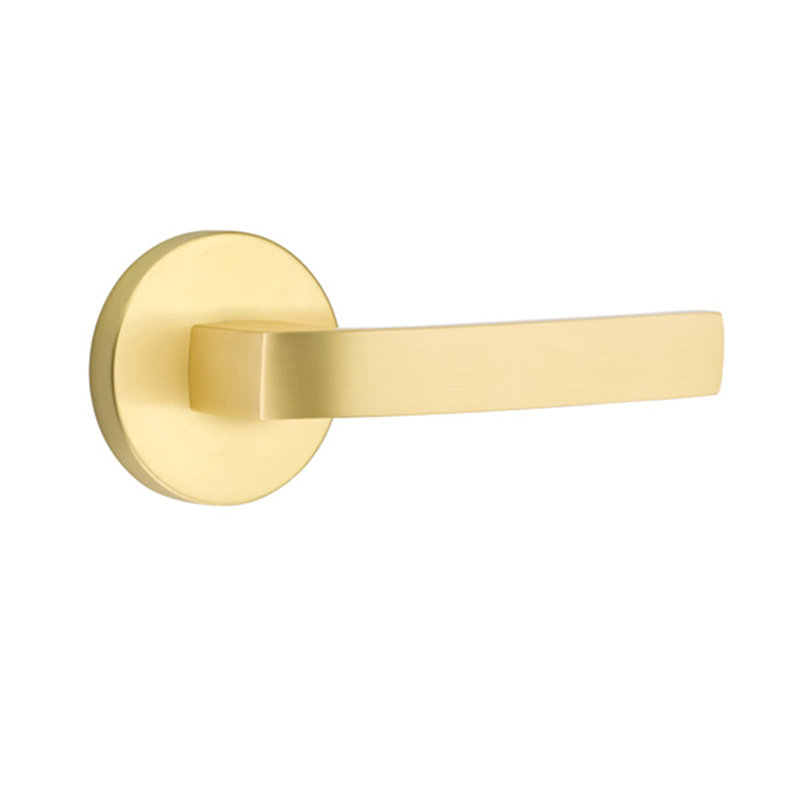 Breslin Flat Privacy (Bed & Bath) Door Lever with Round Rosette, Satin Brass, Right