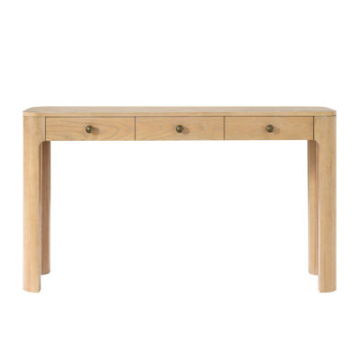 TREXM Rustic Console Table with Curved Corners, Light Oak Finish Solid Wood and MDF Entryway Table