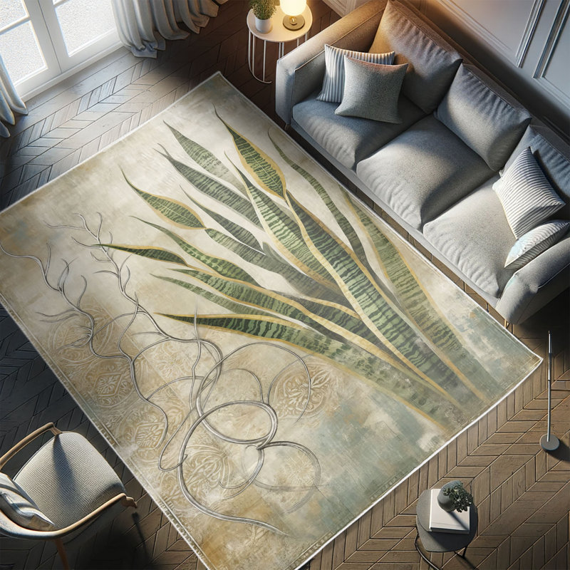 Botanical Green Beige Synthetic Easy Care Area Rug 2' 5" x 5'