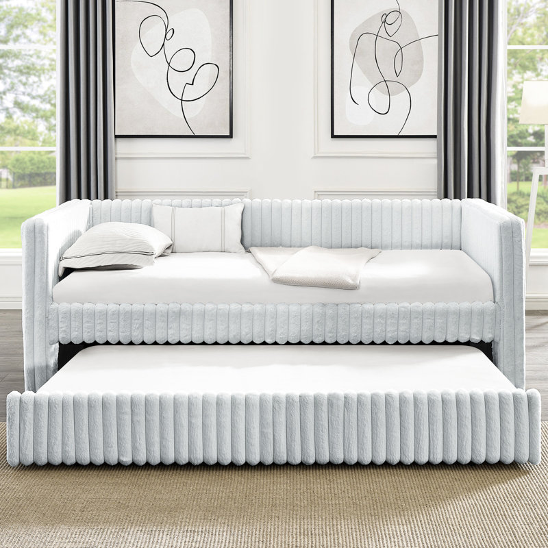 Lit de jour gris rembourré simple avec accoudoirs modernes pratiques et élégants, Gris clair, Double