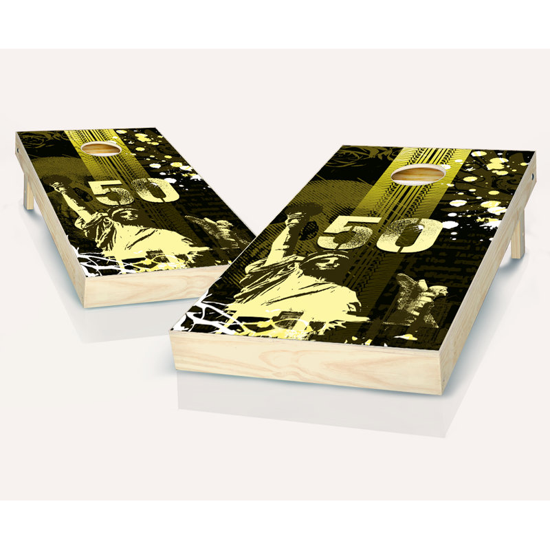 Ensemble de cornhole en bois massif 2 'x 4' Urban Grunge avec sacs, Rouge / bleu royal