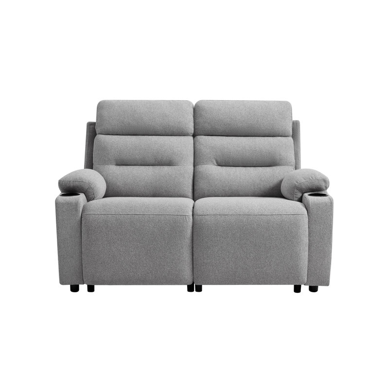 Canapé inclinable électrique 2 places 58,3 po avec ports USB et rangement latéral, gris pâle, 2 sièges, Gris clair