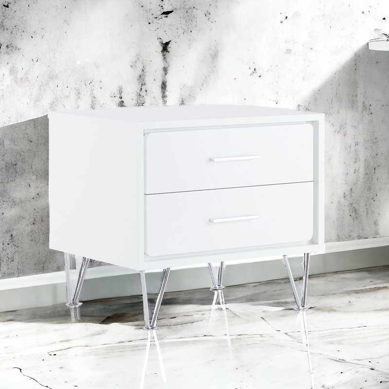 2 tables en bois blanches avec pieds en métal et cadre à 2 tiroirs, en bois, White
