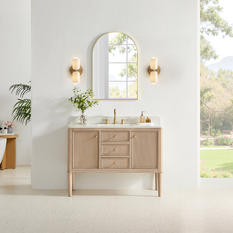 Meuble-lavabo simple autoportant / flottant 48 po Blaise avec comptoir en pierre reconstituée blanc grain Blaise
