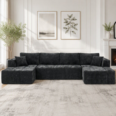 Canapé modulaire en chenille, canapé désossé de style nuage avec méridienne, canapé rembourré moderne avec porte-gobelets et poches latérales, canapé à compression