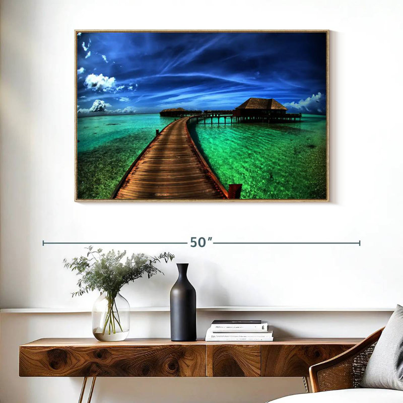 Maldives Bungalow Dock, Cadre flottant en bois naturel, 40 po x 27 po