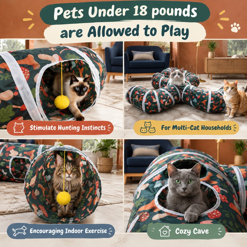 Ce tube de jeu intérieur en forme de pieuvre, résistant aux déchirures, combine une balle de jeu, une construction pliable et un trou d'observation interactif ; il est destiné aux chatons, aux chiots et aux lapins.