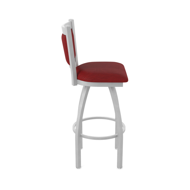 Hadleigh Swivel Stool, Anodized Nickel, Bar Stool (36” Seat Height), Fabric-Graph Ruby