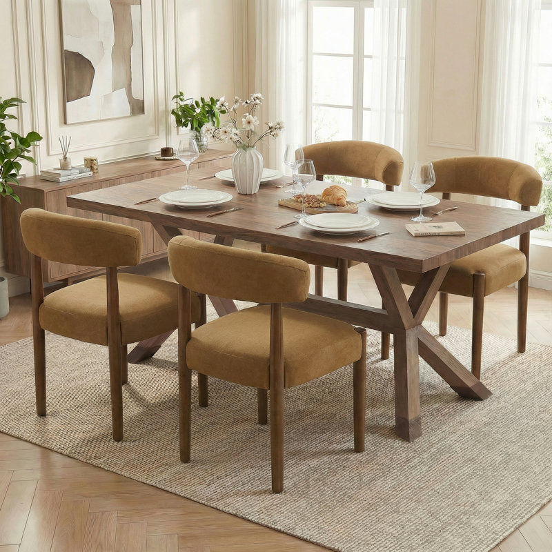 Upholstered Dining Chair Set of 4, Extra-Wide 20” Seat, Deep Cushioned Comfort, Durable Easy-Care Fabric, Solid Wood Legs