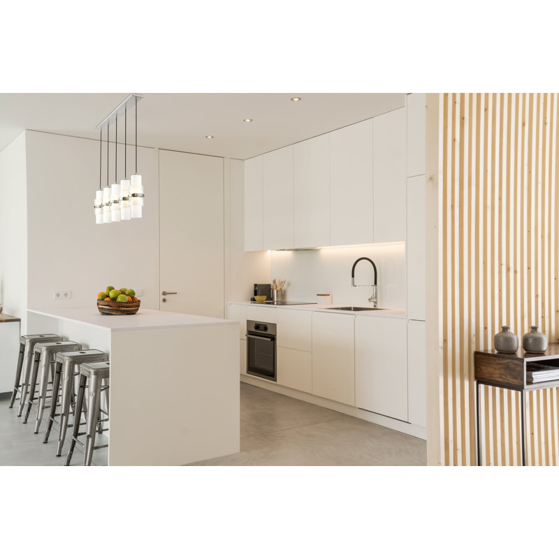 Lustre linéaire pour îlot de cuisine à 5 lumières Bryelle, Nickel brossé