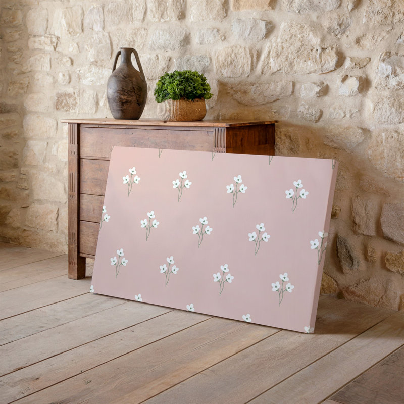 Toile, motif sans couture avec délicates fleurs blanches et art mural subtil avec tiges vertes disposées en grille équilibrée