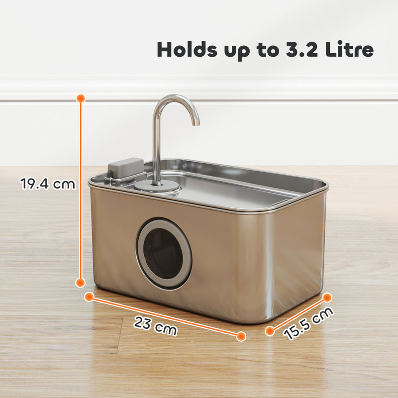 3.2L Cat Water Fountain for Drinking Stainless Steel Ultra-Silent