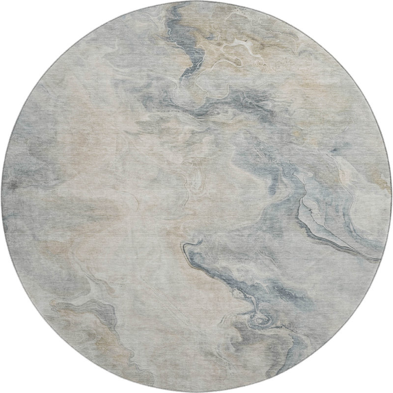 Tapis abstrait lavable à la machine de qualité supérieure Slesnick AMF1680, Rond 8 pi