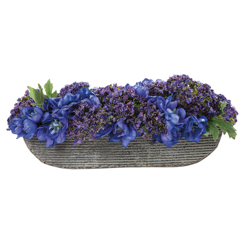 5,5 "QUEEN Ann dentelle / DELPHINium dans un contenant métallique .oval