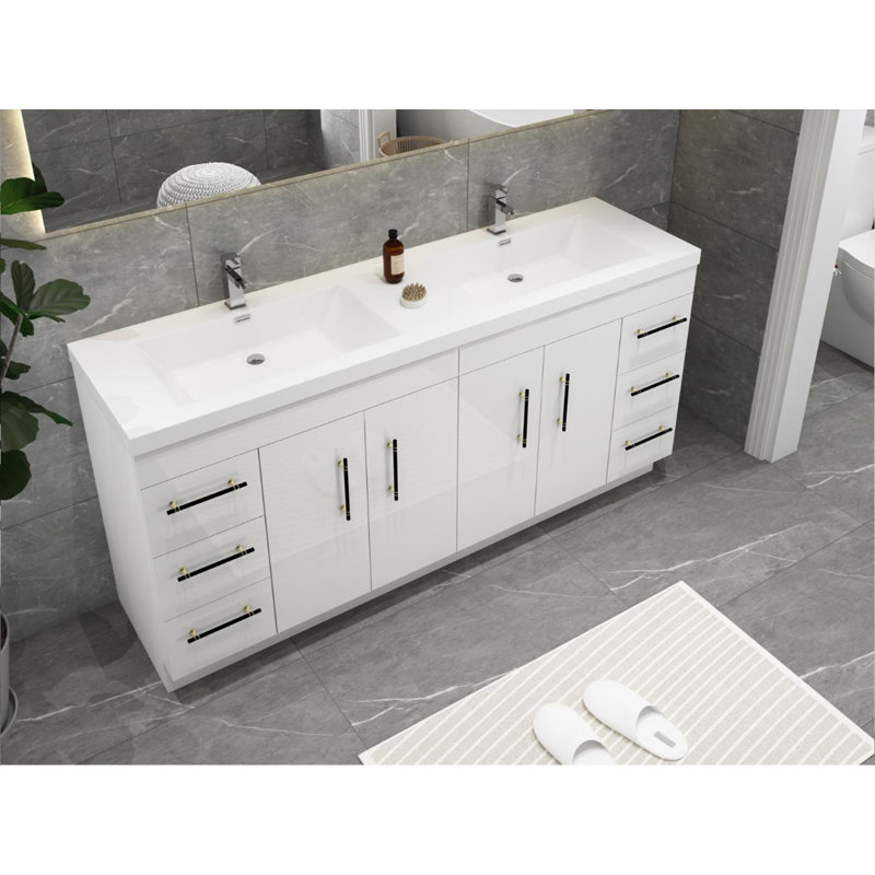 Ensemble de meuble-lavabo double 72 po Romer, Blanc lustré, Noir