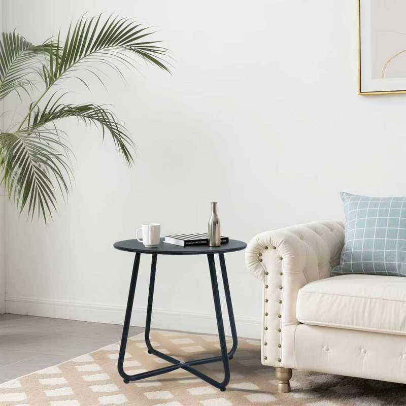 Petite table d'appoint d'extérieur pour patio, table de bout ronde en métal, Noir