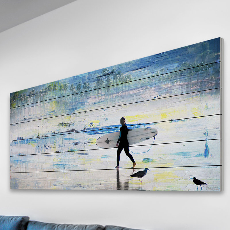 «Elysant Day Of Surfing» par Parvez Taj, reproduction d'art sur bois sans cadre, H 18 po x l 36 po x P 1,5 po