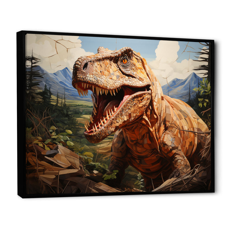 «Dinosaur Prehistoric Legacy Pastoral II», reproduction sur toile, H 30 po x l 40 po x P 1,5 po, Cadre flottant noir