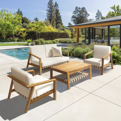 Labannah Teak 4 - Person Patio Conversation Sets with Cushions