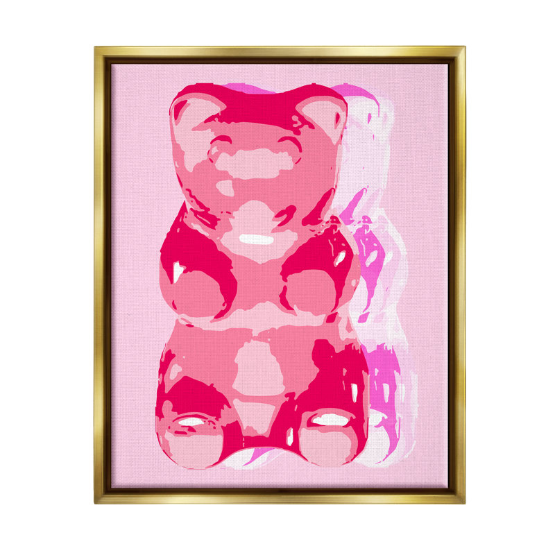 "Modern Gummy Bear" encadré sur bois par Lil 'Rue, impression, H 31 po x l 25 po x P 1,7 po, Cadre flottant métallique doré