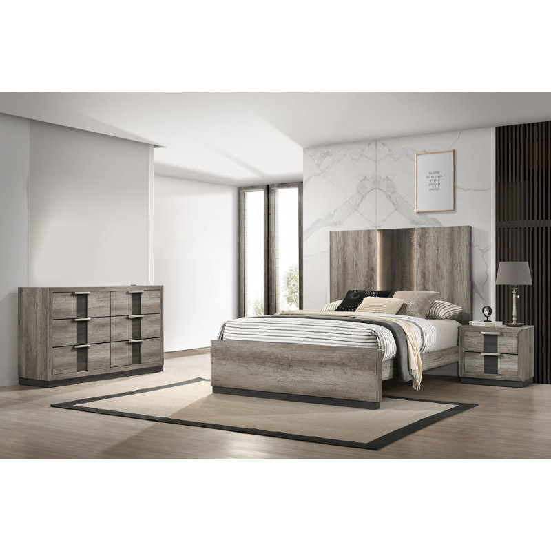 Etsuyo 6-1_Margarethe Panel Bedroom Set, Queen, 6 Pieces: Bed,2 Nightstands,Dresser,Chest,Mirror