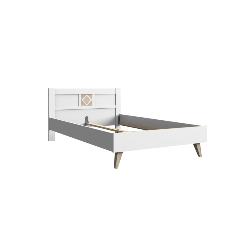 Lockhaven Sleigh Bed, 140cm x 200cm, White/Abs. Rough-Sawn Replica Oak