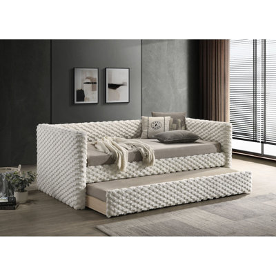 Lit de jour simple de style transitionnel 1pc avec pieds en plastique gigogne et finition blanche pour salon principal