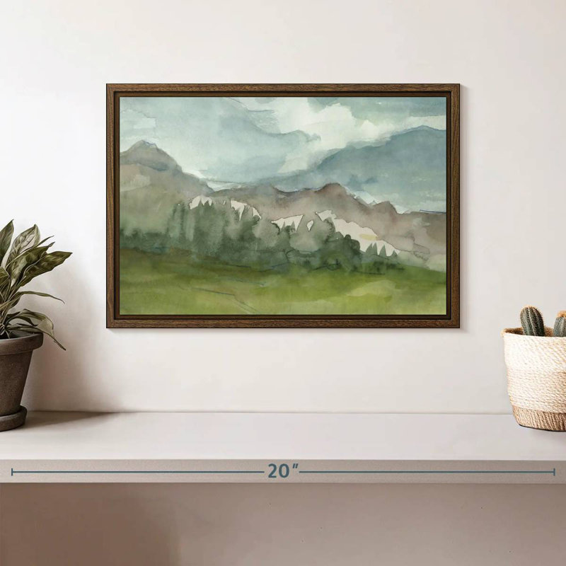 Plein Air Mountain View I, 13 po x 9 po, Cadre flottant noyer