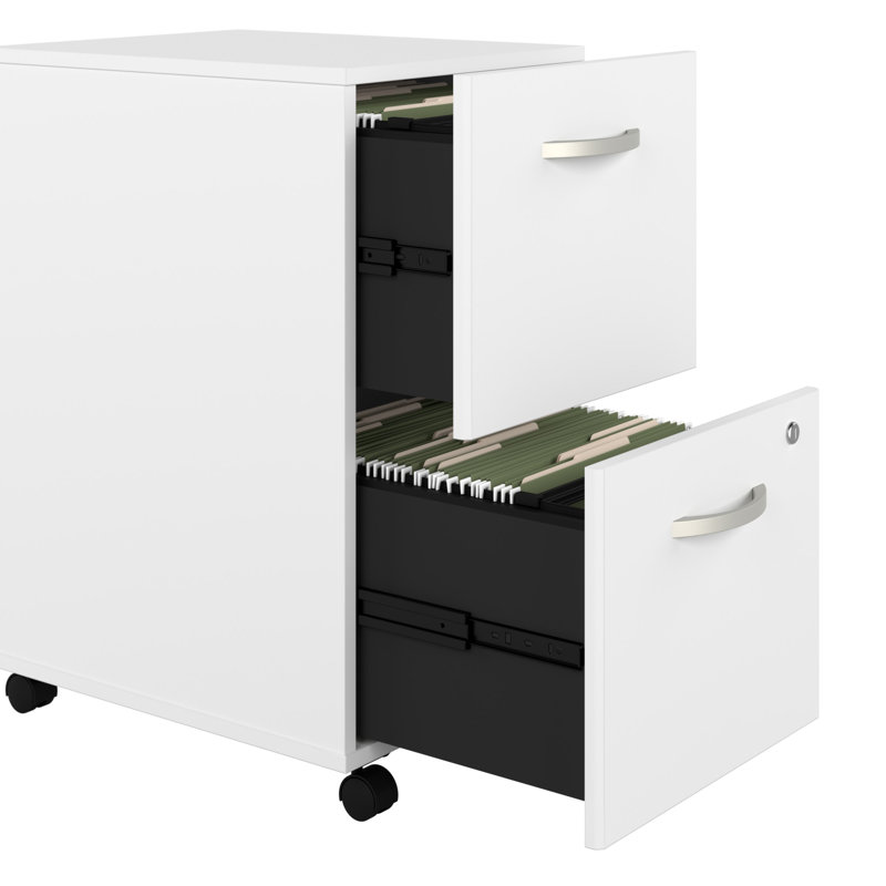 Studio C 72W x 36D Bow Front Desk and Credenza with Mobile File Cabinets, White