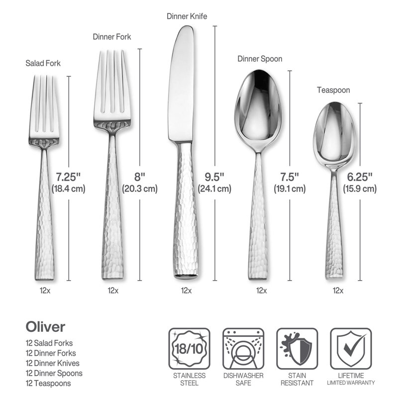 Mikasa Oliver Satin 18.10 SS 65Pc Flatware Set, Service For 12