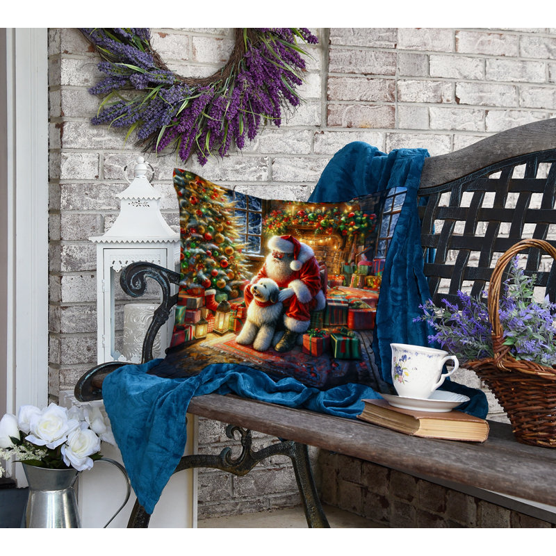 Coussin Old English Sheepdog and Santa Claus, H 18 po x l 18 po