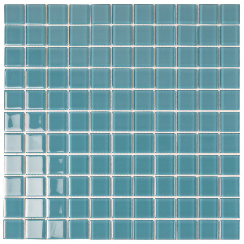 1" x 1" Polished Glass Mosaic Tile, Sea Blue