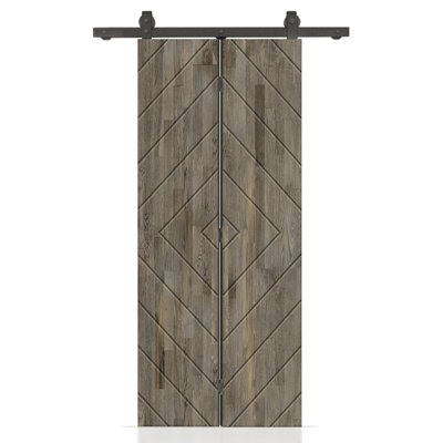 Porte de grange pliante en bois de pin teinté avec quincaillerie coulissante