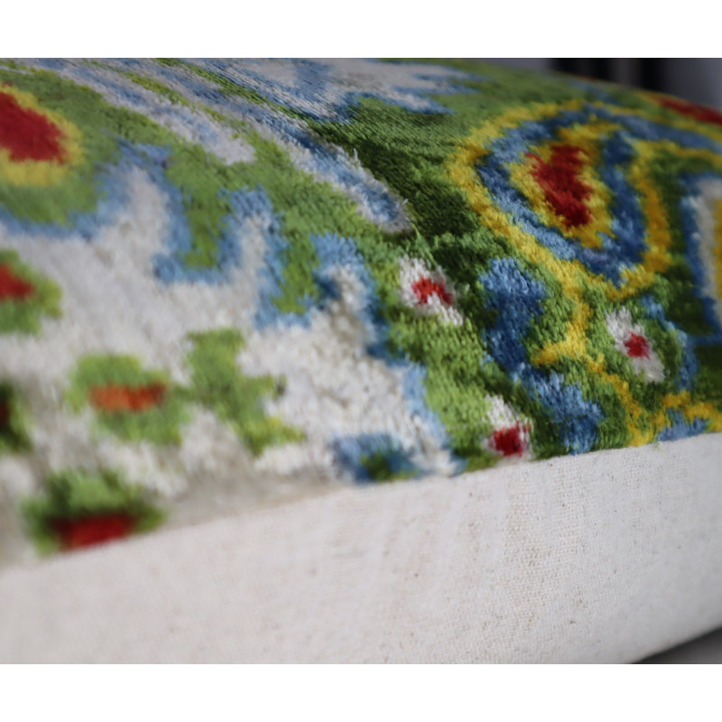 Velvet Lumbar Pillow Cover & Insert, Green/Red/Blue Paisley 1