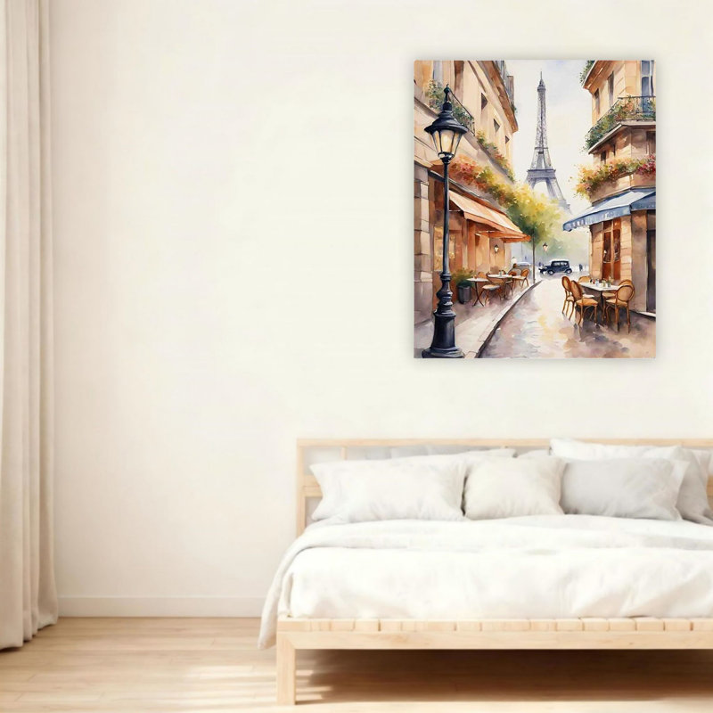 Eiffel Tower Cafe Unframed Canvas Wall Art 24" X 36"