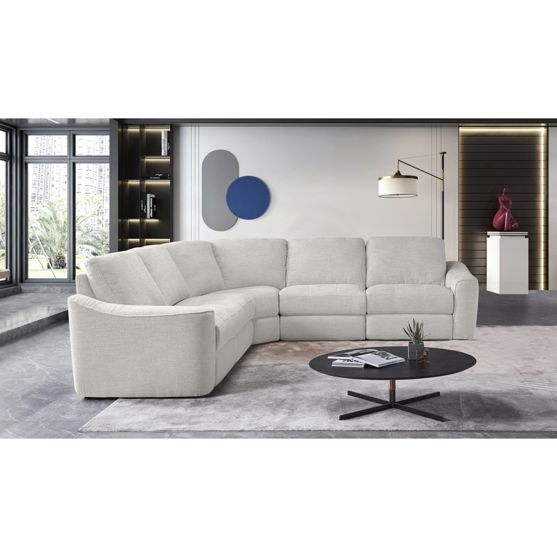 5 - Piece Power Reclining Upholstered Sectional With Comfort Wide Seating, Beige Polyester