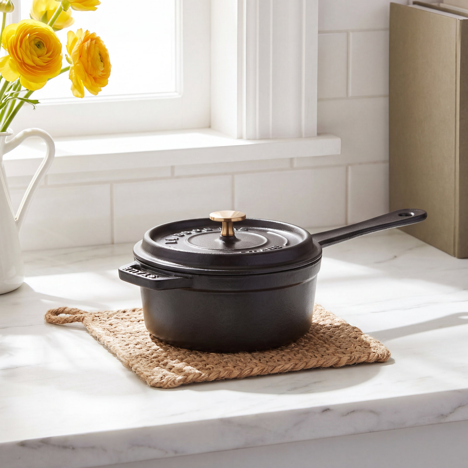 Staub Cast Iron 0.25qt Mini Saucepan, Matte Black 