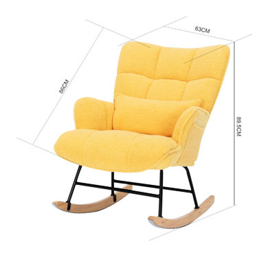 Yellow Velvet Glider Rocker - Base, Upholstered For Bedroom, Living Room, Nursery Comfortable Recliner, High Foam Filled Extra Support