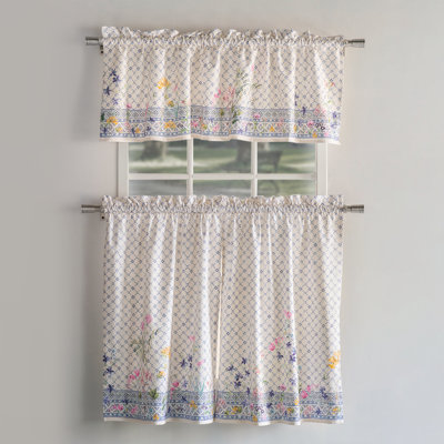 Maison d' Hermine Kitchen Curtains Sets for Windows 100% Cotton Set of Kitchen Curtains Valances for Home [2 Tiers (28"X36") and 1 Valance (56"X18")] Cafe Valentines Day Gifts (Faience)
