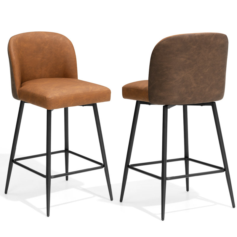 Swivel 26.8'' Faux Leather Counter Stool, Nut Brown
