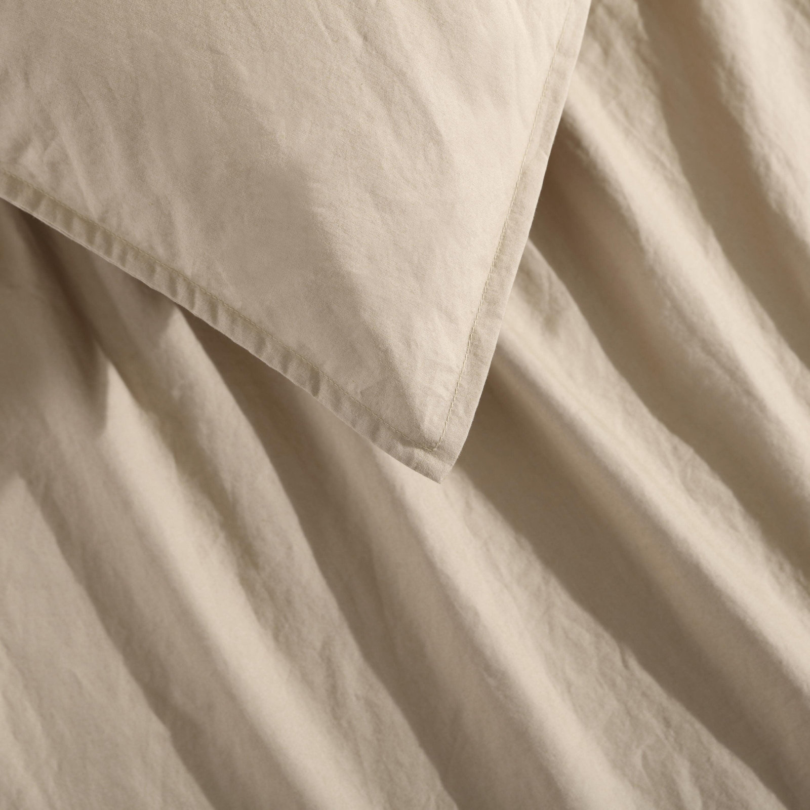 Washed Percale Cotton Comforter Set, King Comforter + 2 King Shams, Camel Brown