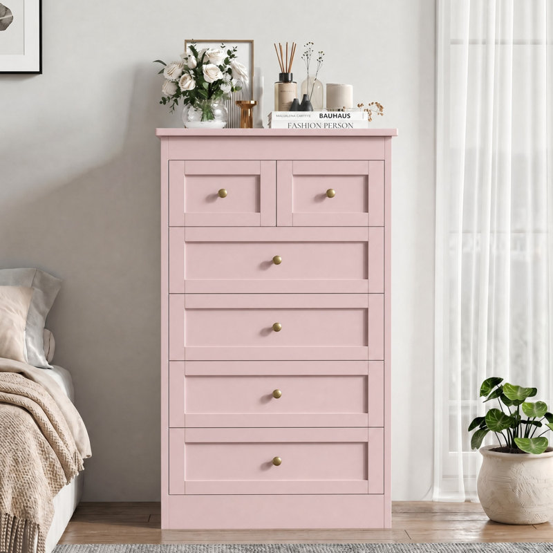 Commode à 6 tiroirs l 23,6 po Cenirel, Rose