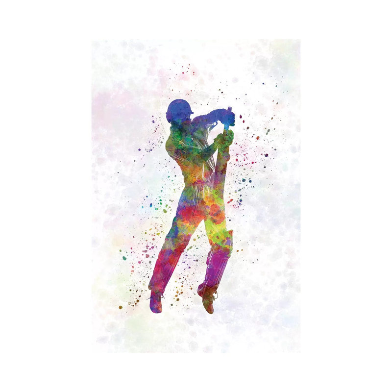 «Cricket Player Batsman Silhouette V» par Paul Rommer - peinture sur toile tendue, H 18 po x l 12 po x 1,5 po