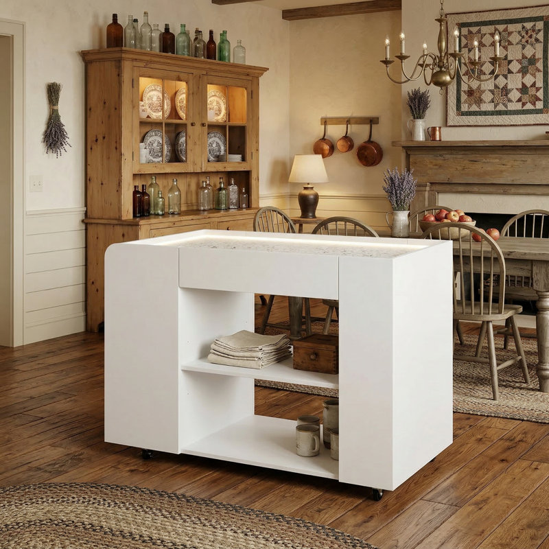 47.8" W Kitchen Island With Glass Top And Light