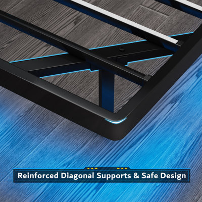  Full Size Floating Bed Frame With Rgb Led Lights And Charging Station,heavy Duty Metal Platform Beds,no Box Spring Needed,black